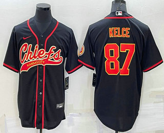 Men's Kansas City Chiefs #87 Travis Kelce Black Stitched Cool Base Nike Baseball Jersey