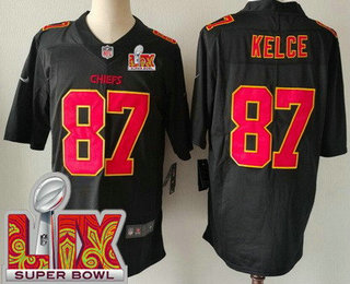 Men's Kansas City Chiefs #87 Travis Kelce Limited Black Fashion Super Bowl LIX Vapor Jersey