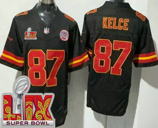 Men's Kansas City Chiefs #87 Travis Kelce Limited Black Super Bowl LIX FUSE Vapor Jersey