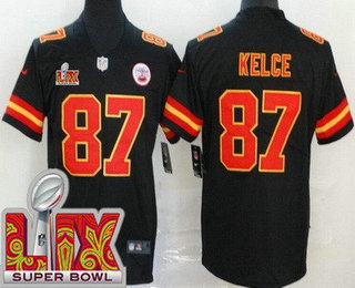 Men's Kansas City Chiefs #87 Travis Kelce Limited Black Super Bowl LIX Vapor Jersey