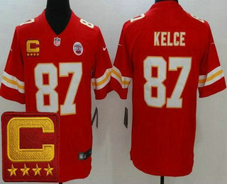 Men's Kansas City Chiefs #87 Travis Kelce Limited Red 2022 Captain Patch Vapor Jersey