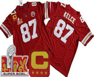 Men's Kansas City Chiefs #87 Travis Kelce Limited Red C Patch Super Bowl LIX FUSE Vapor Jersey