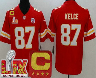 Men's Kansas City Chiefs #87 Travis Kelce Limited Red C Patch Super Bowl LIX Vapor Jersey