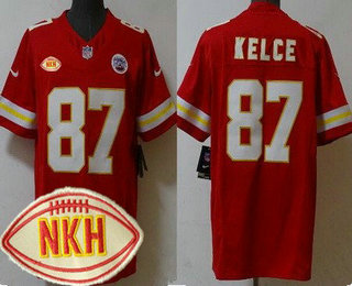 Men's Kansas City Chiefs #87 Travis Kelce Limited Red NKH Patch FUSE Vapor Jersey