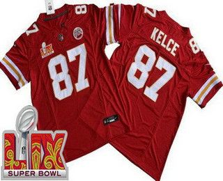 Men's Kansas City Chiefs #87 Travis Kelce Limited Red Super Bowl LIX FUSE Vapor Jersey