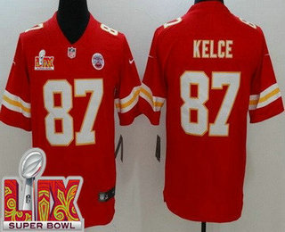 Men's Kansas City Chiefs #87 Travis Kelce Limited Red Super Bowl LIX Vapor Jersey