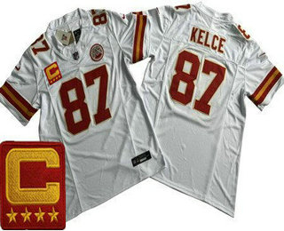 Men's Kansas City Chiefs #87 Travis Kelce Limited White C Patch FUSE Vapor Jersey