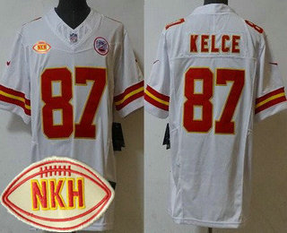 Men's Kansas City Chiefs #87 Travis Kelce Limited White NKH Patch FUSE Vapor Jersey