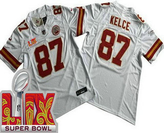 Men's Kansas City Chiefs #87 Travis Kelce Limited White Super Bowl LIX FUSE Vapor Jersey