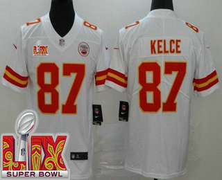 Men's Kansas City Chiefs #87 Travis Kelce Limited White Super Bowl LIX Vapor Jersey