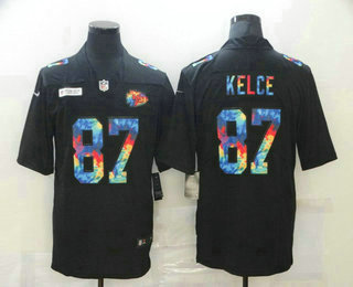 Men's Kansas City Chiefs #87 Travis Kelce Multi-Color Black 2020 NFL Crucial Catch Vapor Untouchable Nike Limited Jersey