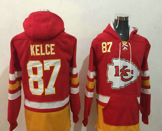 Men's Kansas City Chiefs #87 Travis Kelce NEW Red Pocket Stitched NFL Pullover Hoodie