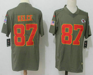 Men's Kansas City Chiefs #87 Travis Kelce Olive 2017 Salute To Service Stitched NFL Nike Limited Jersey