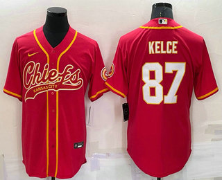 Men's Kansas City Chiefs #87 Travis Kelce Red Stitched Cool Base Nike Baseball Jersey