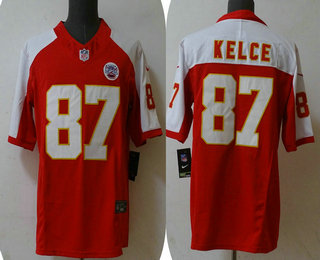 Men's Kansas City Chiefs #87 Travis Kelce Red White 2023 FUSE Vapor Limited Stitched Jersey