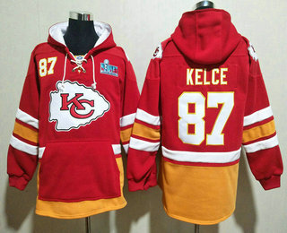 Men's Kansas City Chiefs #87 Travis Kelce Super Bowl NEW Red Pocket Stitched NFL Pullover Hoodie