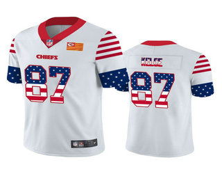 Men's Kansas City Chiefs #87 Travis Kelce White Independence Day Stars & Stripes Jersey