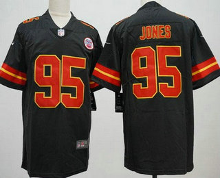 Men's Kansas City Chiefs #95 Chris Jones Limited Black Fashion Vapor Jersey