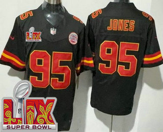 Men's Kansas City Chiefs #95 Chris Jones Limited Black Super Bowl LIX FUSE Vapor Jersey