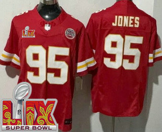 Men's Kansas City Chiefs #95 Chris Jones Limited Red Super Bowl LIX FUSE Vapor Jersey