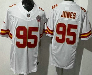 Men's Kansas City Chiefs #95 Chris Jones Limited White FUSE Vapor Jersey