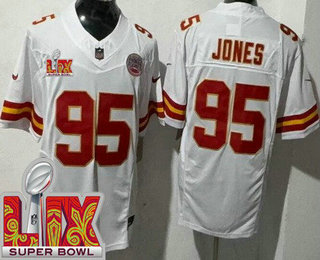 Men's Kansas City Chiefs #95 Chris Jones Limited White Super Bowl LIX FUSE Vapor Jersey