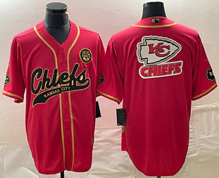 Men's Kansas City Chiefs Big Logo Red Gold Cool Base Stitched Baseball Jersey