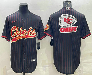 Men's Kansas City Chiefs Black Team Big Logo With Patch Cool Base Stitched Baseball Jersey