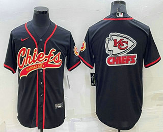 Men's Kansas City Chiefs Black Team Big Logo With Patch Cool Base Stitched Baseball Jersey