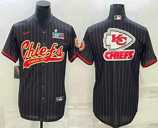 Men's Kansas City Chiefs Black Team Big Logo With Super Bowl LVII Patch Cool Base Stitched Baseball Jersey