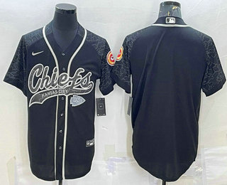 Men's Kansas City Chiefs Blank Black Reflective With Patch Cool Base Stitched Baseball Jersey