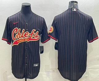 Men's Kansas City Chiefs Blank Black With Patch Cool Base Stitched Baseball Jersey