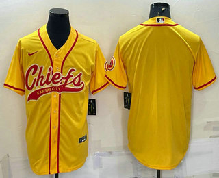 Men's Kansas City Chiefs Blank Gold With Patch Cool Base Stitched Baseball Jersey