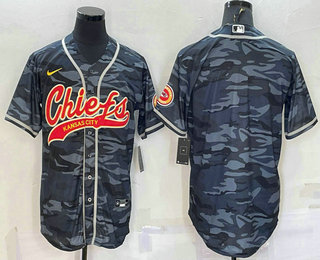 Men's Kansas City Chiefs Blank Grey Camo With Patch Cool Base Stitched Baseball Jersey