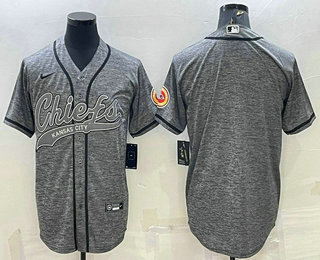 Men's Kansas City Chiefs Blank Grey With Patch Cool Base Stitched Baseball Jersey