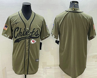 Men's Kansas City Chiefs Blank Olive Salute to Service Cool Base Stitched Baseball Jersey