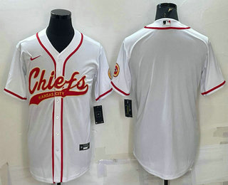 Men's Kansas City Chiefs Blank White With Patch Cool Base Stitched Baseball Jersey