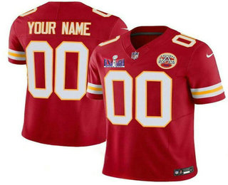 Men's Kansas City Chiefs Custom Red 2024 FUSE Super Bowl LVIII Patch Vapor Limited Stitched Jersey