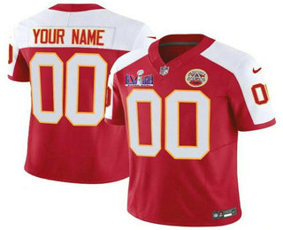 Men's Kansas City Chiefs Custom Red White 2024 FUSE Super Bowl LVIII Patch Vapor Limited Stitched Jersey