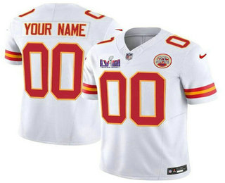 Men's Kansas City Chiefs Custom White 2024 FUSE Super Bowl LVIII Patch Vapor Limited Stitched Jersey