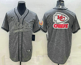 Men's Kansas City Chiefs Grey Team Big Logo With Patch Cool Base Stitched Baseball Jersey