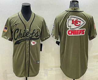 Men's Kansas City Chiefs Olive Salute to Service Team Big Logo Cool Base Stitched Baseball Jersey