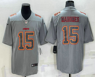 Men's Kansas City Chiefs Patrick Mahomes Grey Atmosphere Fashion 2022 Vapor Untouchable Stitched Limited Jersey