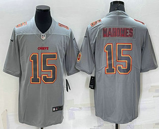 Men's Kansas City Chiefs Patrick Mahomes LOGO Grey Atmosphere Fashion Vapor Untouchable Stitched Limited Jersey