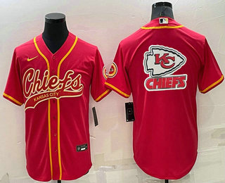 Men's Kansas City Chiefs Red Team Big Logo With Patch Cool Base Stitched Baseball Jersey