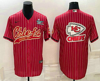 Men's Kansas City Chiefs Red Team Big Logo With Super Bowl LVII Patch Cool Base Stitched Baseball Jersey