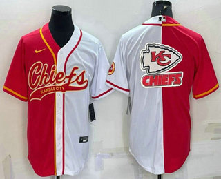 Men's Kansas City Chiefs Red White Team Big Logo With Patch Cool Base Stitched Baseball Jersey