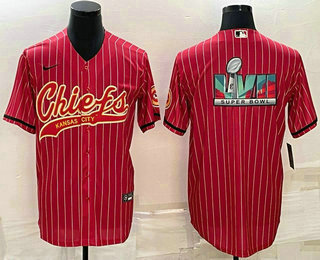 Men's Kansas City Chiefs Red With Super Bowl LVII Big Logo Cool Base Stitched Baseball Jersey