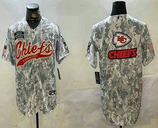 Men's Kansas City Chiefs Team Logo 2024 Arctic Camo Salute to Service Stitched Baseball Jersey