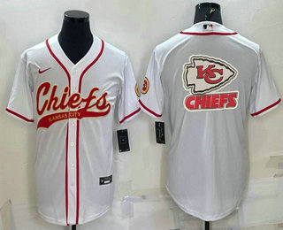 Men's Kansas City Chiefs White Team Big Logo With Patch Cool Base Stitched Baseball Jersey